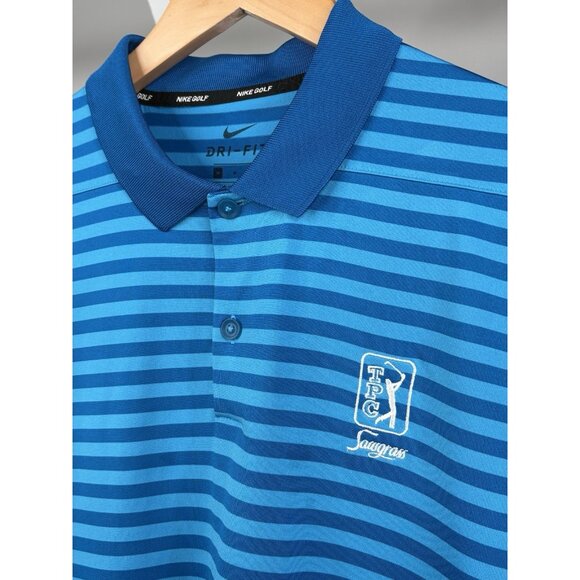Nike Golf Polo Short Sleeve Shirt Men’s M TPC Sawgrass Blue Stripe PGA Dri-Fit - Picture 3 of 13